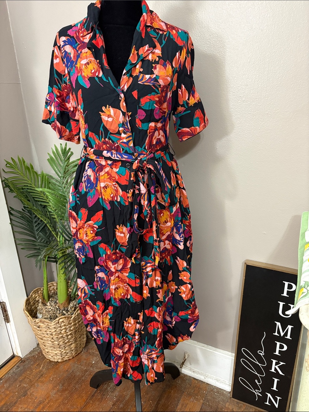 Anthropologie Maeve Floral Buttondown Belted Shirtdress XS
